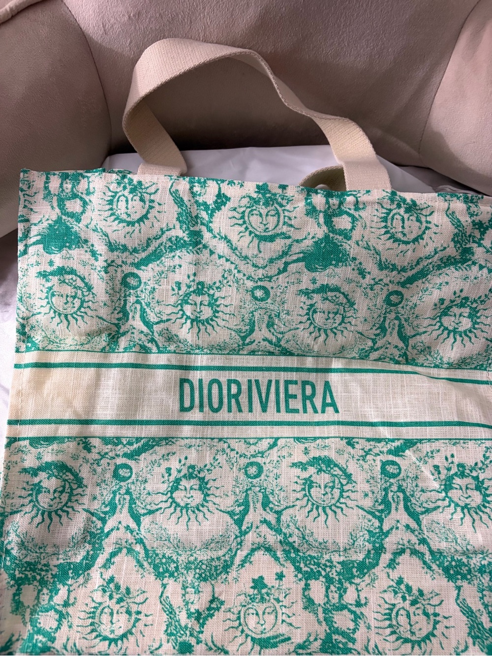 NWOT Dior Riviera (Christian Dior) Green & Cream Canvas Tote Bag